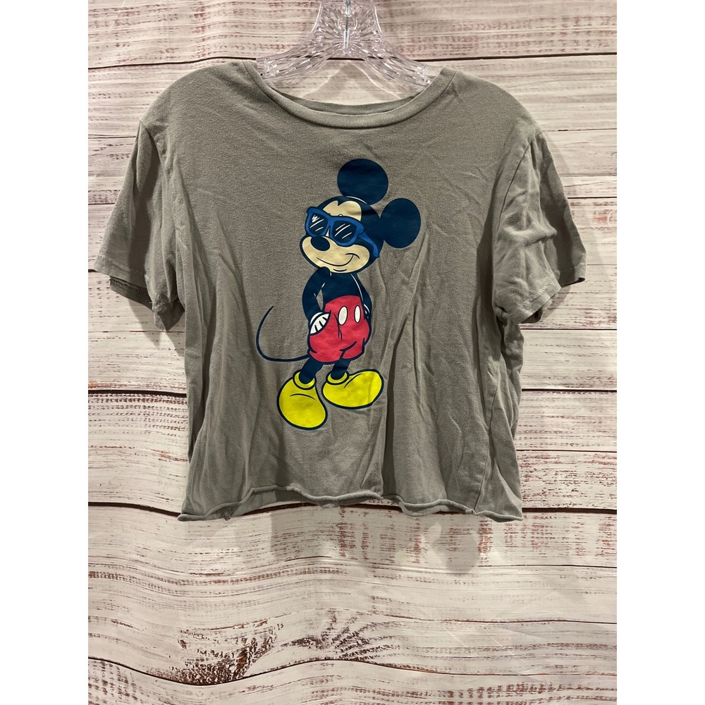 Disney Mickey Mouse Sunglasses Graphic Crop Top Gray T-Shirt Medium JT23149